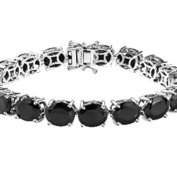 Karis Thai Black Spinel 57.60 ctw Bracelet in Platinum Bond (7.25 In) - Picture 1 of 5